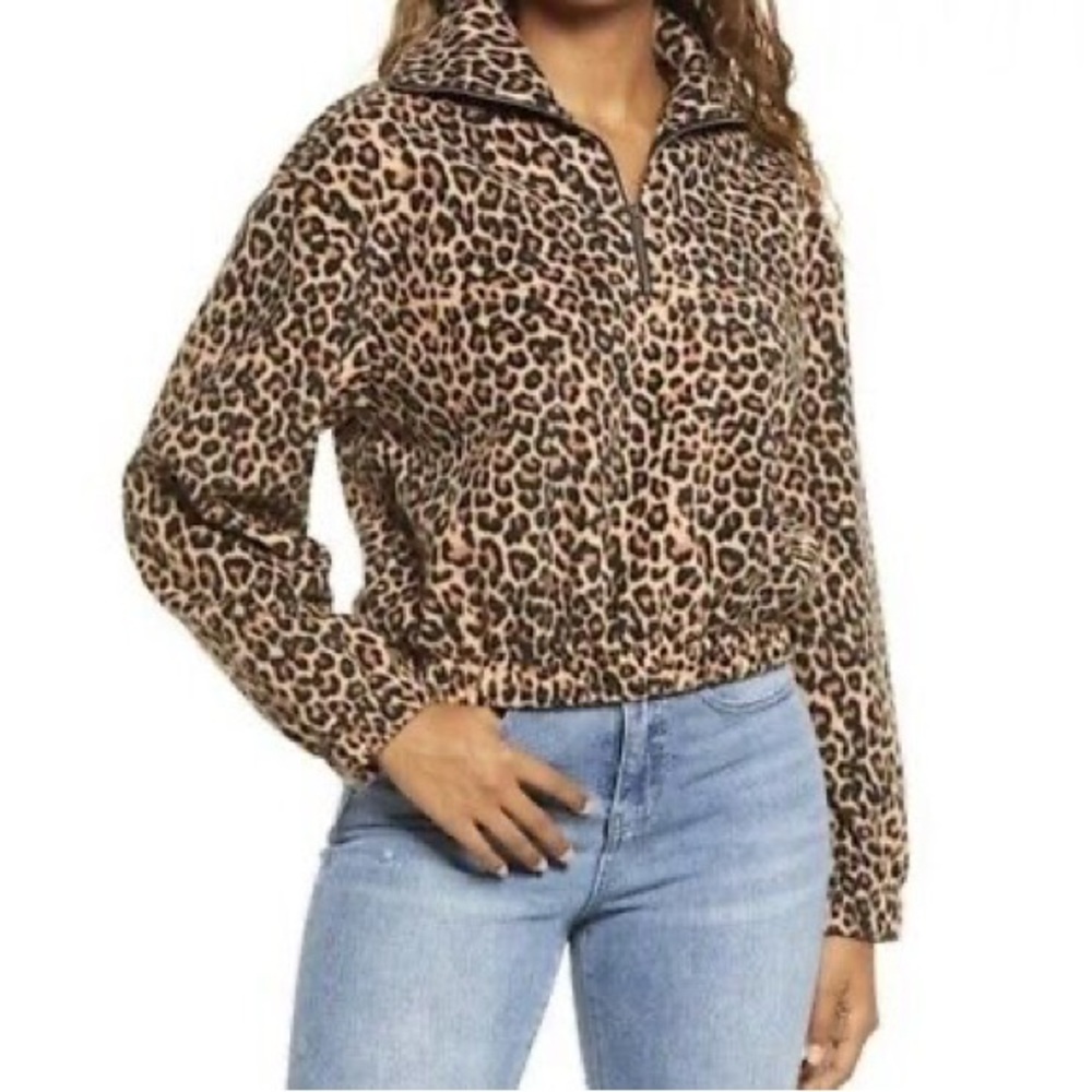 NWT BP Tan Dale Leopard Fleece Pullover